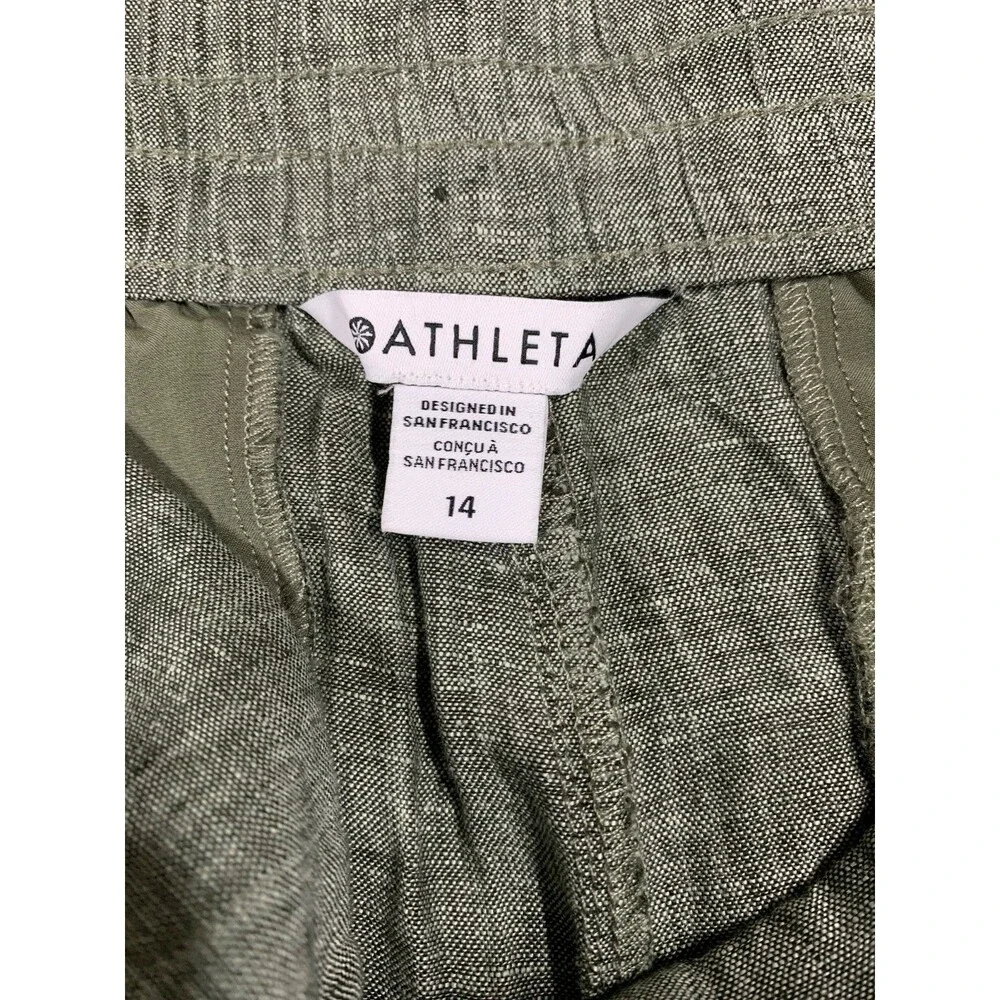 Athleta Voyager 100% Linen Green Shorts Women’s 14 Slim Fit Coastal Beach NWT - Picture 2 of 8